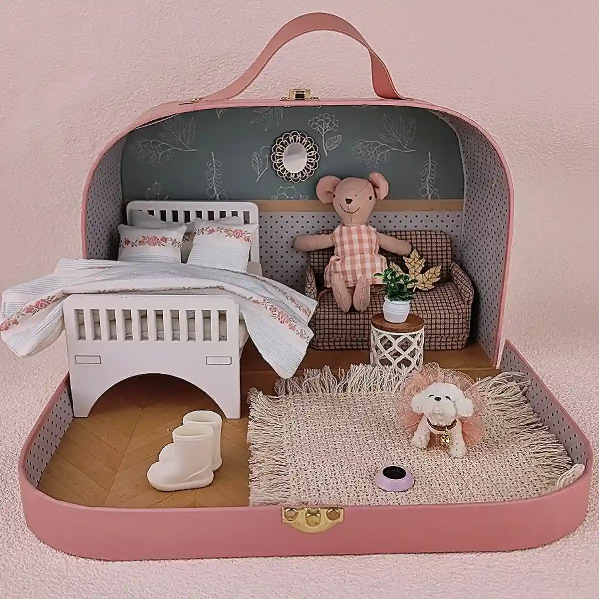 dollhouse suitcase with bedroom