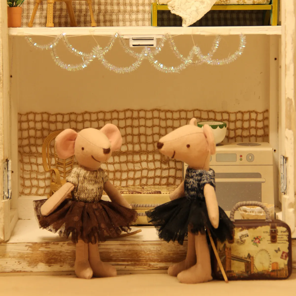 handmade rag dolls with lace dress mouse