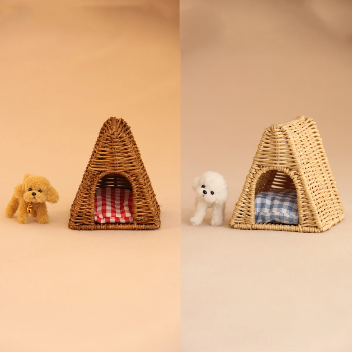 miniature accessories rattan doghouse with woolstem dog