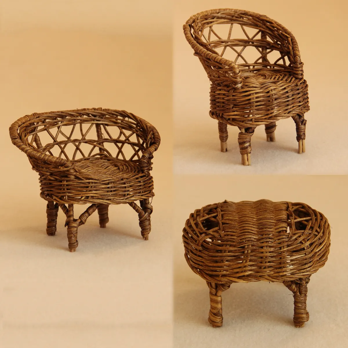 miniature dining set with rattan table and chairs