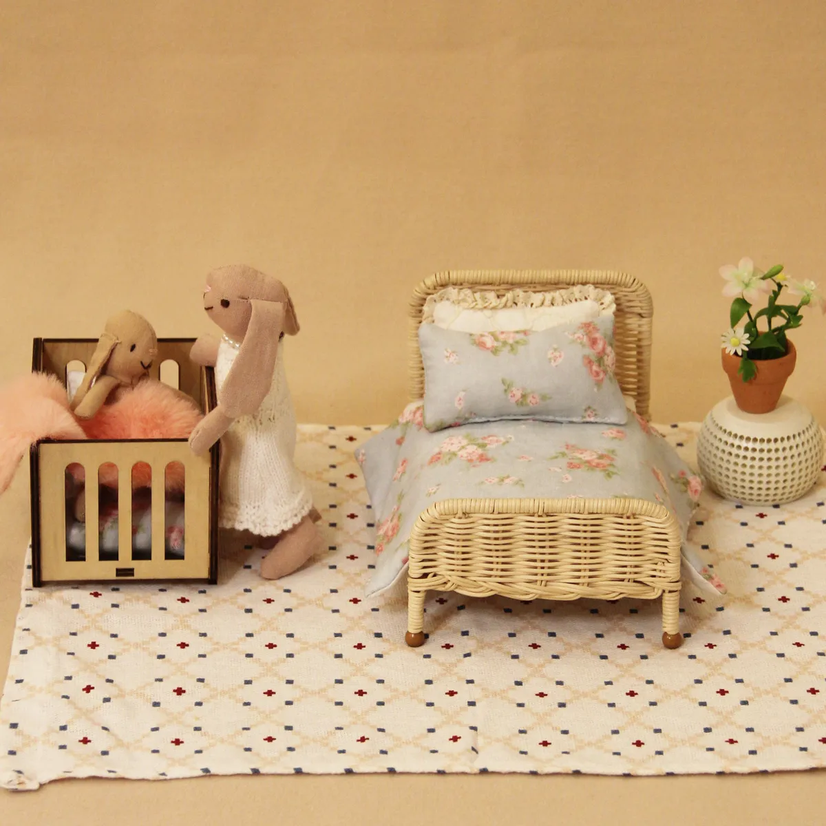 miniature furniture with wooden crib