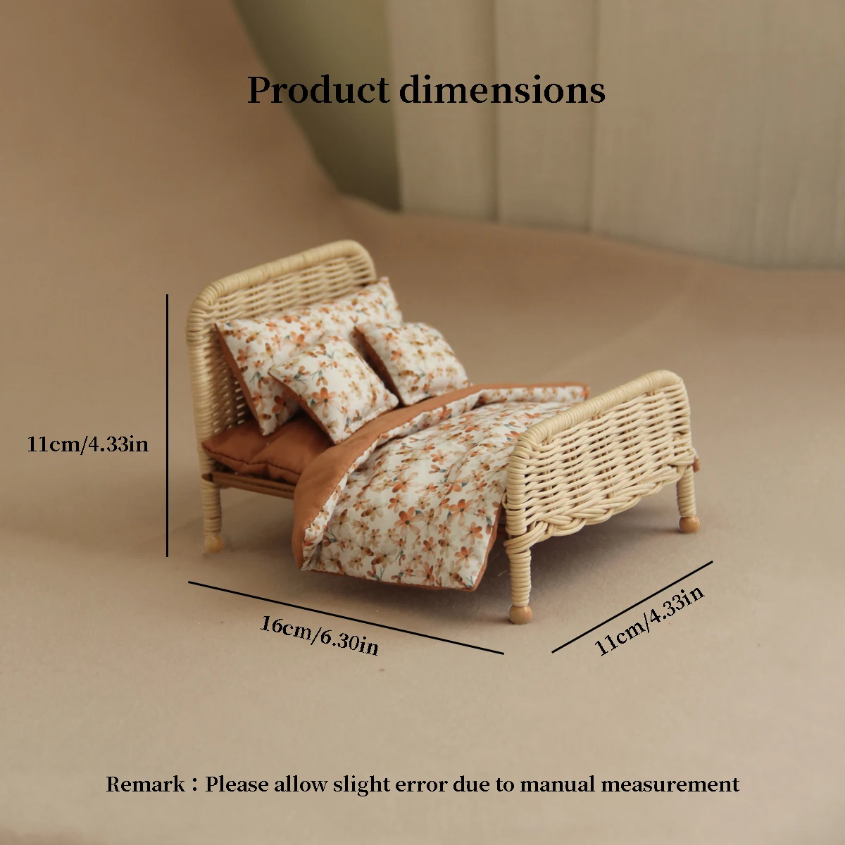 miniature rattan bed with fabric beding 