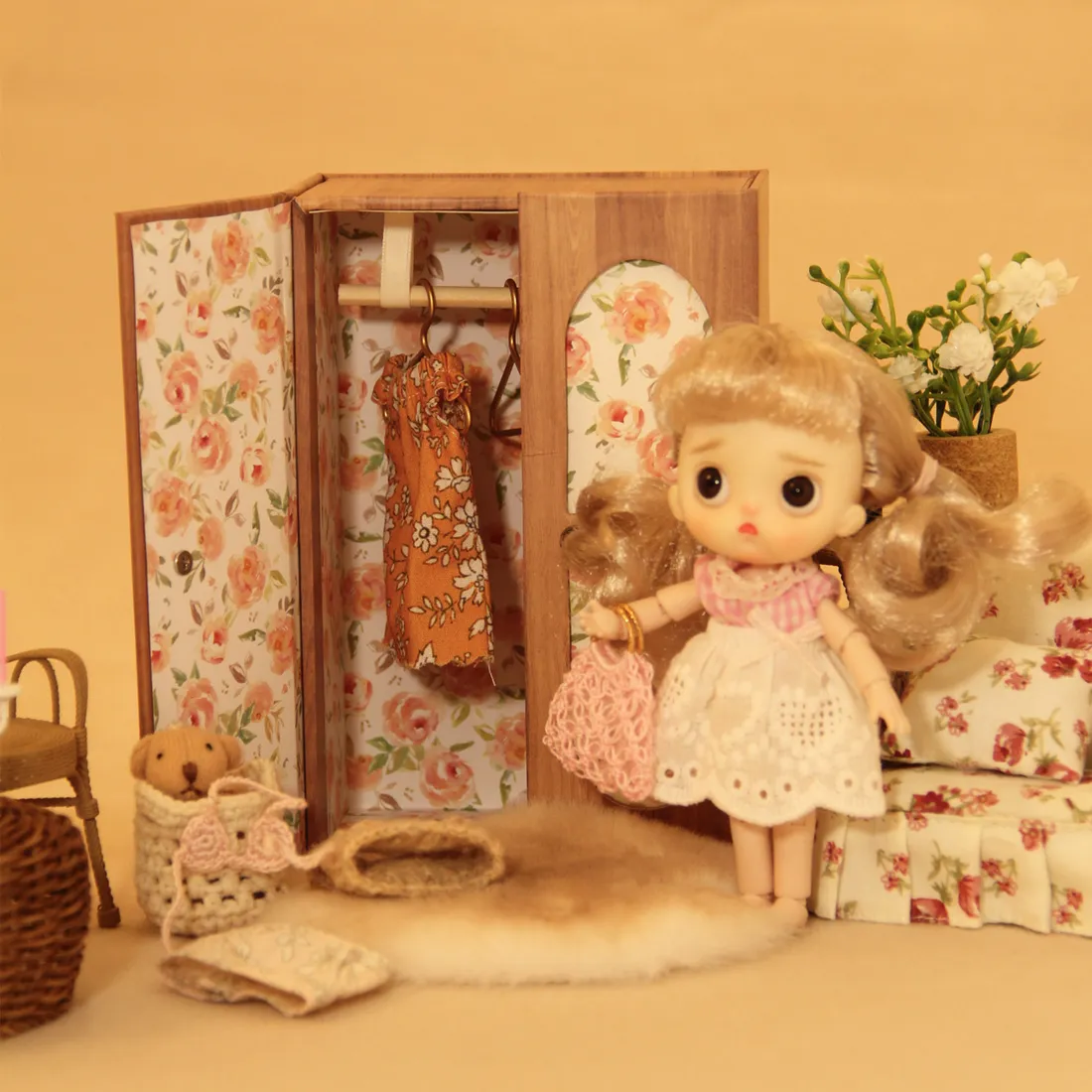 Dollhouse Suitcase Floral Armoire
