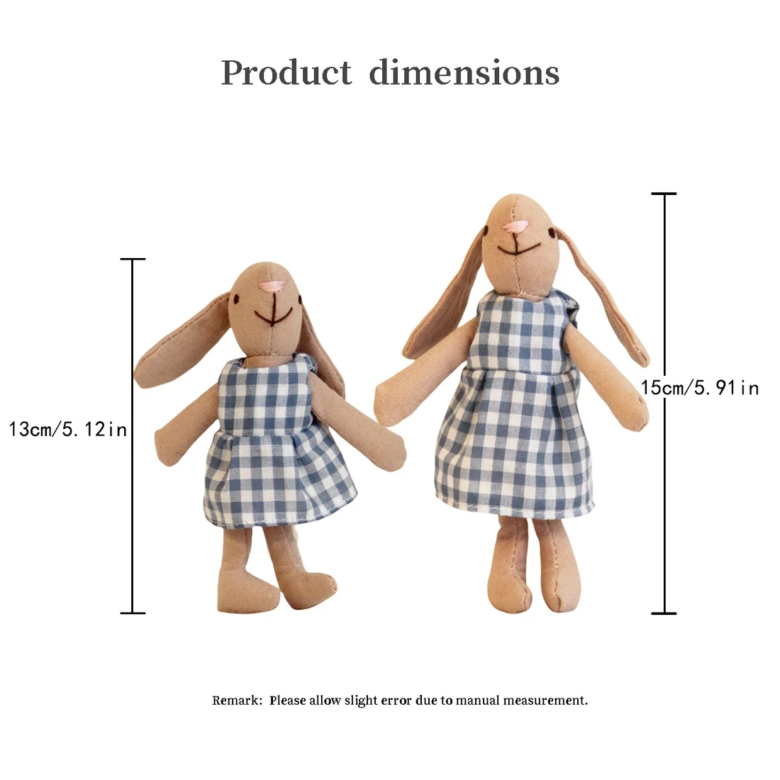 Handmade Cloth Bunny Dolls With Plaid Skirt 